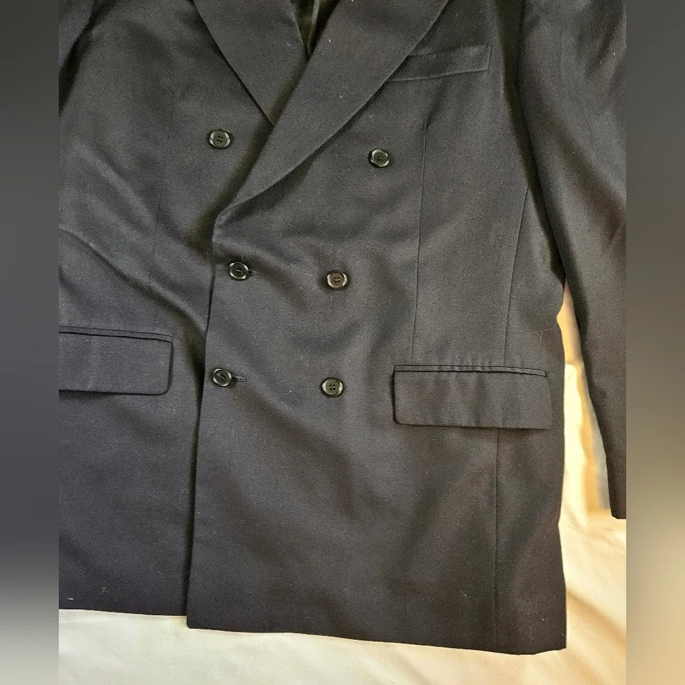 Vito Rufolo Mens Black Double Breasted Wool Blazer Jacket Size 44 Made In Italy